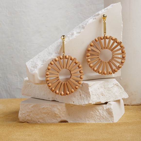 Anthropologie Jewelry - Oversized Circle Wooden Windmill Earrings